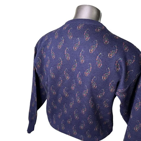 Vintage 80s Italy Made Sweater Paisley Print Acrylic Wool Mens Size L u - Picture 5 of 7